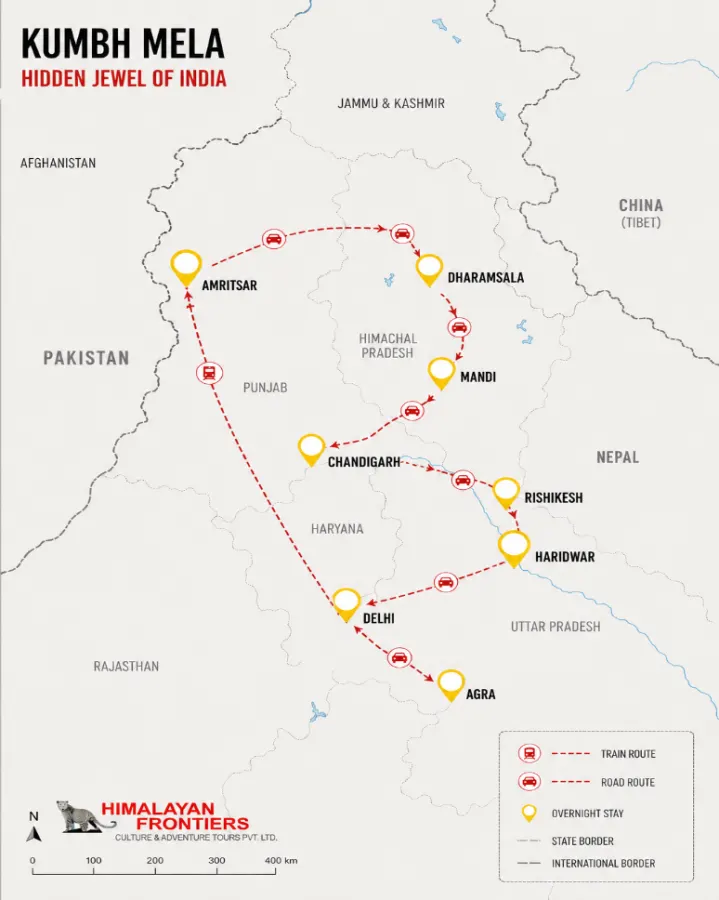 Kumbh Mela and Hidden Jewel of India route map